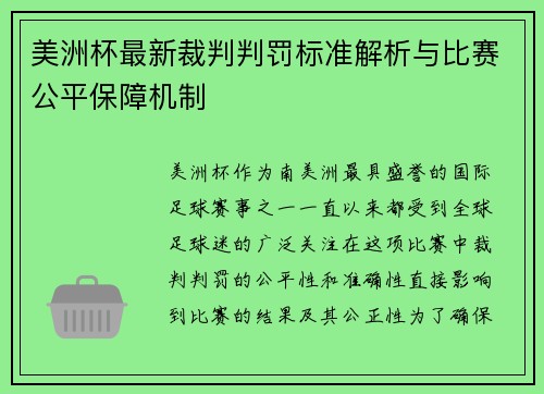 美洲杯最新裁判判罚标准解析与比赛公平保障机制